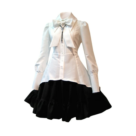 qolati Gothic Dresses for Women Vintage Short Sleeves Ruffle A-Line Dress 2023 Bows V Neck Button Down Punk Mini Dress