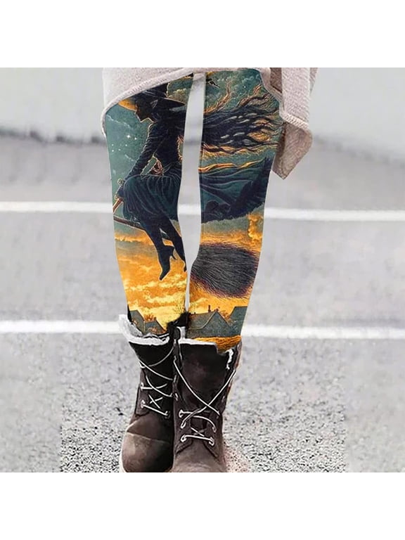 Halloween Leggings for Women Soft Pumpkin Ghost Printed Workout Tights Lightweight Stretch Hight Waisted Yoga Pants Thanksgiving Holiday Pajama Pants