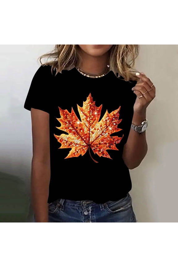 Halloween Sequin Pumpkin Women Tops Retro Fall Print Crew Neck T-Shirt Thanksgiving Day Going Out Sweatshirts for Women