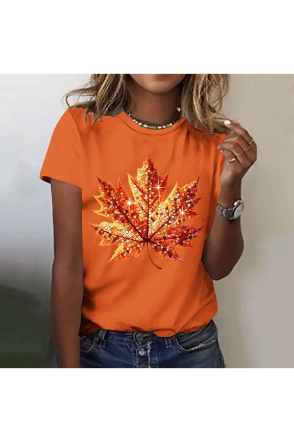 Halloween Sequin Pumpkin Women Tops Retro Fall Print Crew Neck T-Shirt Thanksgiving Day Going Out Sweatshirts for Women