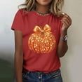 thumbnail image 1 of qolati Halloween Sequin Pumpkin Women Tops Retro Fall Print Crew Neck T-Shirt Thanksgiving Day Going Out Sweatshirts for Women, 1 of 5