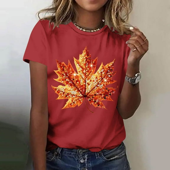 qolati Halloween Sequin Pumpkin Women Tops Retro Fall Print Crew Neck T-Shirt Thanksgiving Day Going Out Sweatshirts for Women