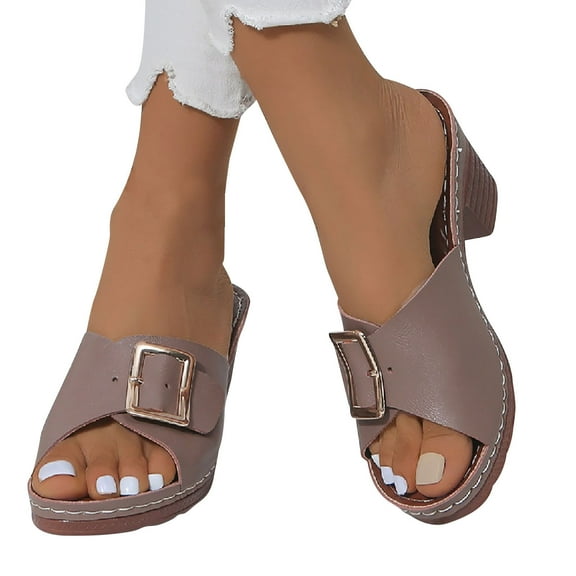 qolati High Heeled Sandals for Women Fashion Comfort Slip on Open Toe Block Heel Sandals Dressy Summer Casual Dress Slippers Sandals