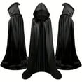 thumbnail image 1 of qolati Hooded Cloak Long Satin Cape for Christmas Halloween Cloak Costumes Silk Hooded Cape Masquerade Dress Up Black 8 Years, 1 of 4