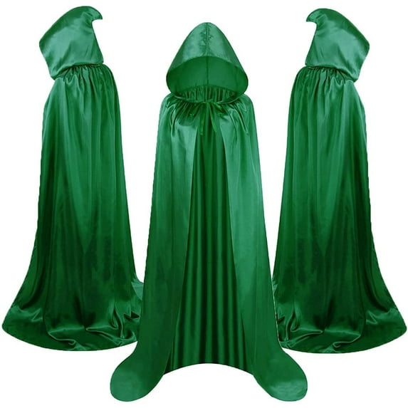 qolati Hooded Cloak Long Satin Cape for Christmas Halloween Cloak Costumes Silk Hooded Cape Masquerade Dress Up Green 8 Years