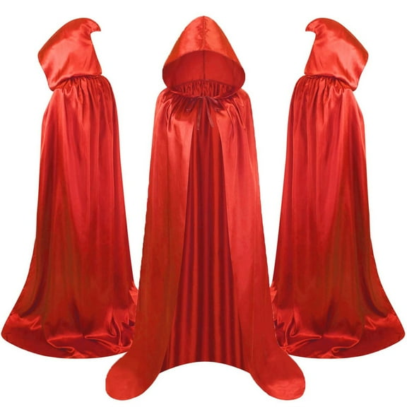 qolati Hooded Cloak Long Satin Cape for Christmas Halloween Cloak Costumes Silk Hooded Cape Masquerade Dress Up Red 8 Years