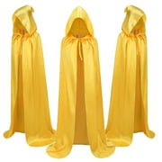 qolati Hooded Cloak Long Satin Cape for Christmas Halloween Cloak Costumes Silk Hooded Cape Masquerade Dress Up Yellow 8 Years