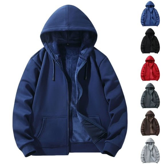 qolati Hoodies for Men Fleece Lined Zip Up Sweatshirts Jacket Outdoor Thermal Athletic Hooded Cotton Tops Outwear with Pocket Blue XXXL