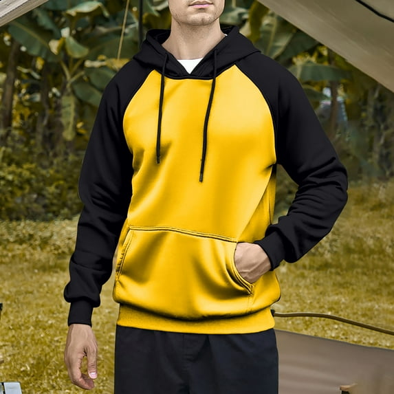 qolati Hoodies for Men Trendy Color Block Hoodie Sweatshirts Fleece Drawstring Long Sleeve Hooded Pullover Casual Patchwork Tops Sizes S-2XL