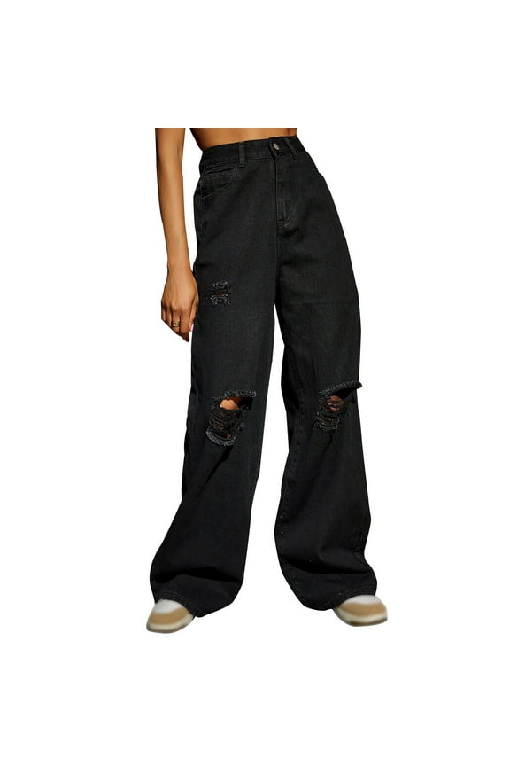 Jeans for Women Loose Ripped Boyfriends Jeans High Waist Baggy Denim Pants Distressed Wide Leg Jeans Y2K