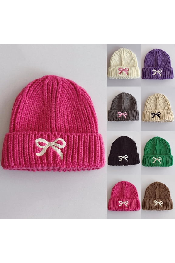Kids Cute Bow Tie Beanie Toddler Baby Girls Boys Embroidery Fashion Knit Skull Cap Winter Warm Knitted Hats 0-15 Years