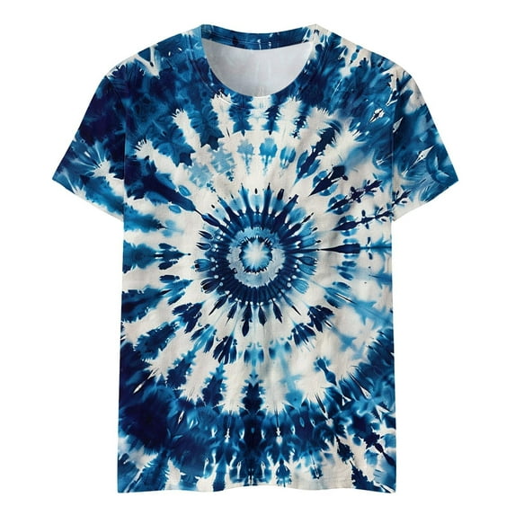 qolati Kids Tie-Dyed T-Shirt Boys Girls Hippies Color Block Print Tshirt Casual Loose Fit Short Sleeve Crewneck Basic Tees Tops