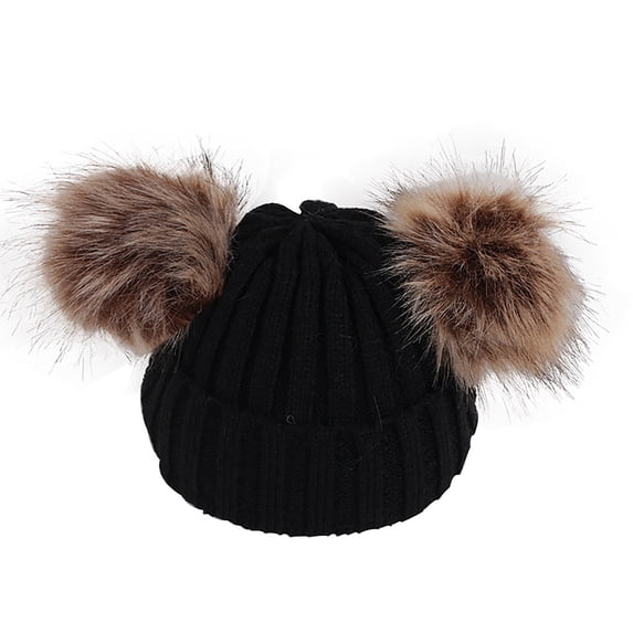 qolati Kids Winter Pompom Hat Knitted Ski Beanie Hat Double Pompom Ears Beanie Cap for Girls Boys for 6 months to 36 months