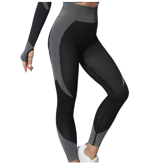 qolati Leggings for Women Color Blocking Thick High Waist Yoga Pants Seamless Tummy Control Workout Athletic Running Gym Leggings