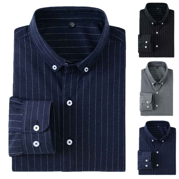 qolati Long Sleeve Shirts for Men Classic Fit Button Down Plaid Shirt Business Casual Work Dress Shirts Black L