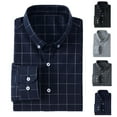 thumbnail image 1 of qolati Long Sleeve Shirts for Men Classic Fit Button Down Plaid Shirt Business Casual Work Dress Shirts Dark Blue XL, 1 of 5
