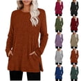 thumbnail image 1 of qolati Long Sleeve Shirts for Women Ribbed Knit Crewneck Tunic Tops Loose Fit Dressy Casual Side Slit Fall Sweaters with Pockets Purple XL, 1 of 6