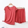 thumbnail image 1 of qolati Lounge Sets for Women 2 Piece Summer Short Sleeve V Neck Tops and Shorts Sets Soft Pajama 2025 Plus Size Casual Wide Leg Comfy Sleepwear, 1 of 3