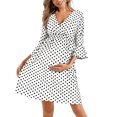 thumbnail image 1 of qolati Maternity Dresses for Baby Shower Polka Print V Neck Midi A-Line Sundress 3/4 Sleeves Ruffled Flowy Summer Boho Photoshoot Pregnancy Dress White M, 1 of 6