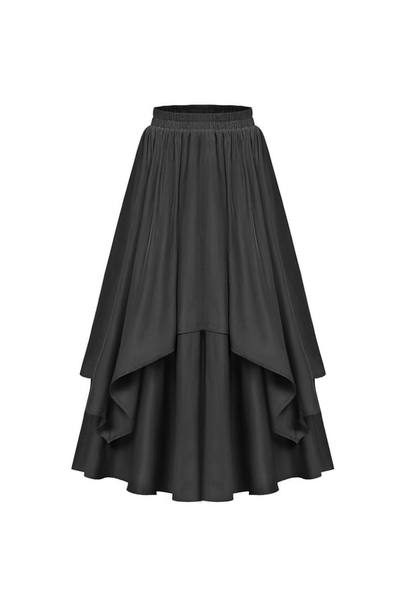 Maxi Skirts for Women Gothic Retro Steampunk High Waist Renaissance Skirt Vintage Asymmetrical Hem Pleated A Line Long Skirt for Party, Cocktail, Prom