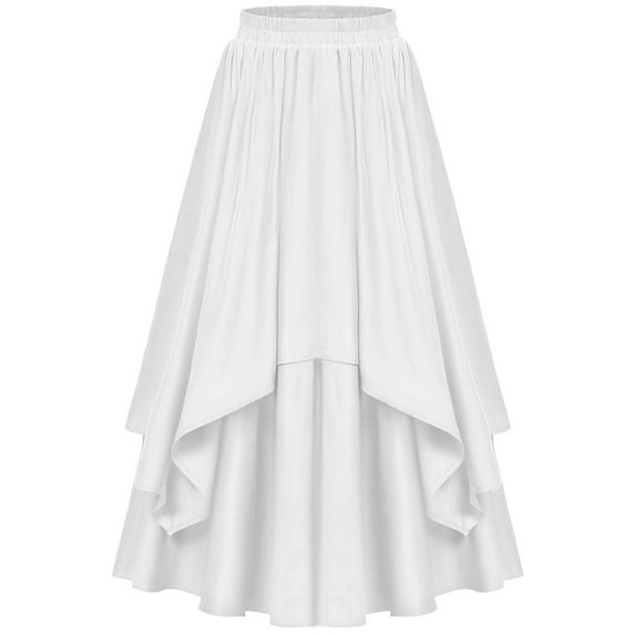 qolati Maxi Skirts for Women Gothic Retro Steampunk High Waist Renaissance Skirt Vintage Asymmetrical Hem Pleated A Line Long Skirt for Party, Cocktail, Prom