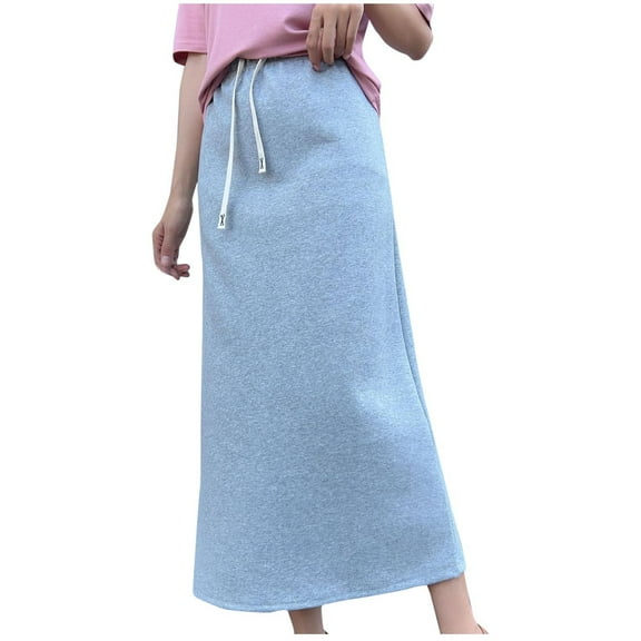 qolati Maxi Skirts for Women Fall Winter Elastic High Waist Drawstrings Long Skirts Casual Loose A Line Loungwear Pencil Skirts