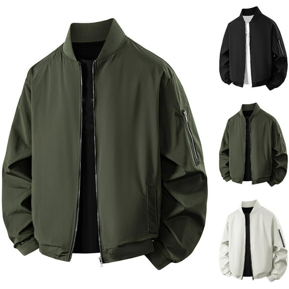 qolati Men Bomber Jacket Lightweight Casual Windbreaker Zip Up Coat Plus Size Classic Fit Stylish Fall Jackets with Pockets L