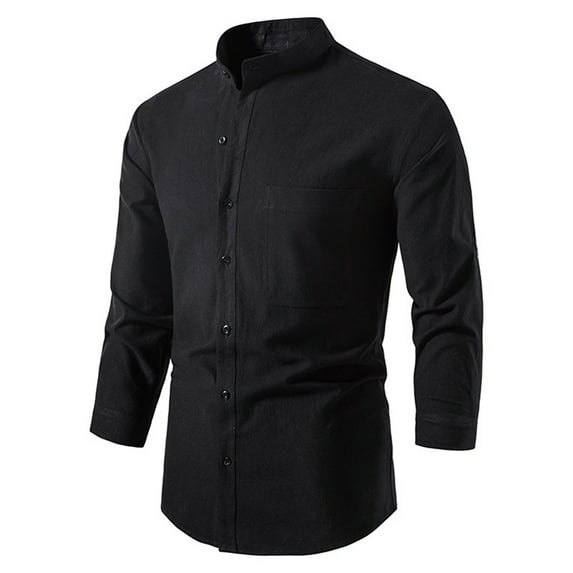 qolati Men Cotton Linen Button Down Shirts Casual Long Sleeve Dress Henleys Shirt Lightweight Classic Fit Business Work Blouse