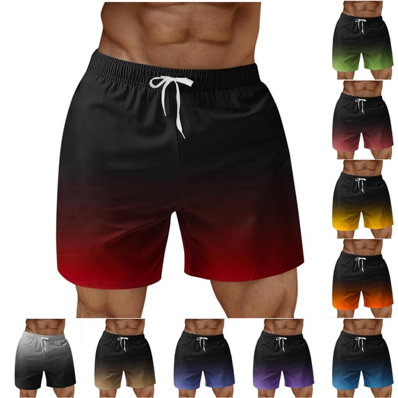 qolati Men Swim Trunks Quick Dry Beach Hawaiian Shorts Gradient Color Printed Summer Board Shorts Bathing Suits M