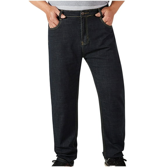 qolati Men's Baggy Stretch Jeans Big & Tall Regular Fit Casrgo Jeans Comfort Lightweight Casual Work Denim Pants with Pockets