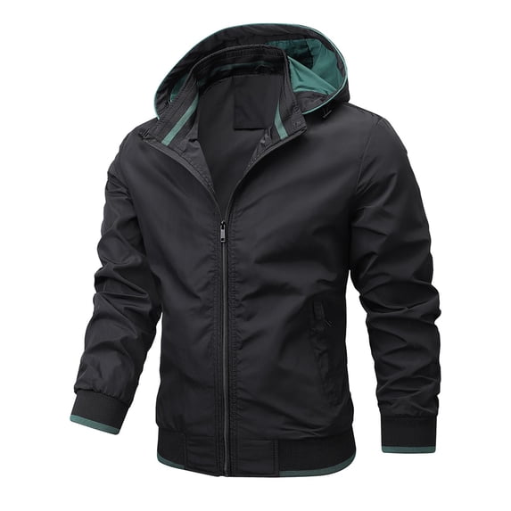 qolati Men's Bomber Jacket Hooded Lightweight Casual Fall Winter Windbreaker Windproof Zip Up Coat Outdoor Softshell Jacket with Zipper Pocket
