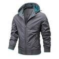 thumbnail image 1 of qolati Men's Bomber Jacket Hooded Lightweight Casual Fall Winter Windbreaker Windproof Zip Up Coat Outdoor Softshell Jacket with Zipper Pocket, 1 of 8