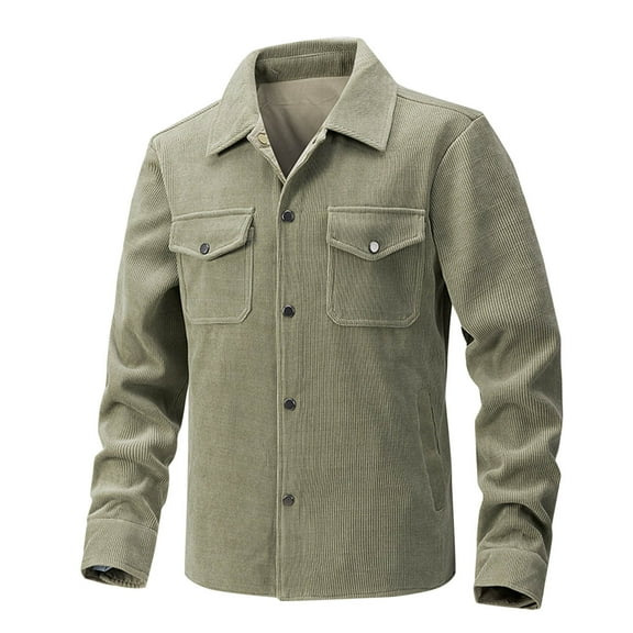 qolati Men's Button Down Corduroy Shirt Jacket Casual Long Sleeve Shacket Lightweight Overshirts with Flap Pockets