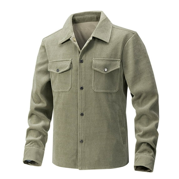 qolati Men's Button Down Corduroy Shirt Jacket Casual Long Sleeve Shacket Lightweight Overshirts with Flap Pockets