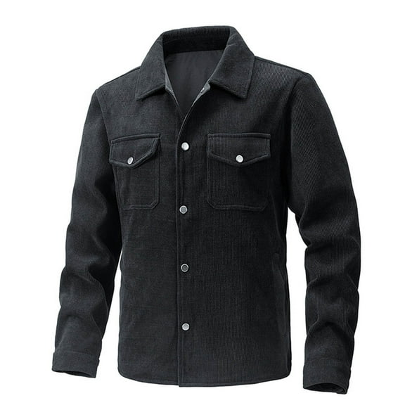 qolati Men's Button Down Corduroy Shirt Jacket Casual Long Sleeve Shacket Lightweight Overshirts with Flap Pockets