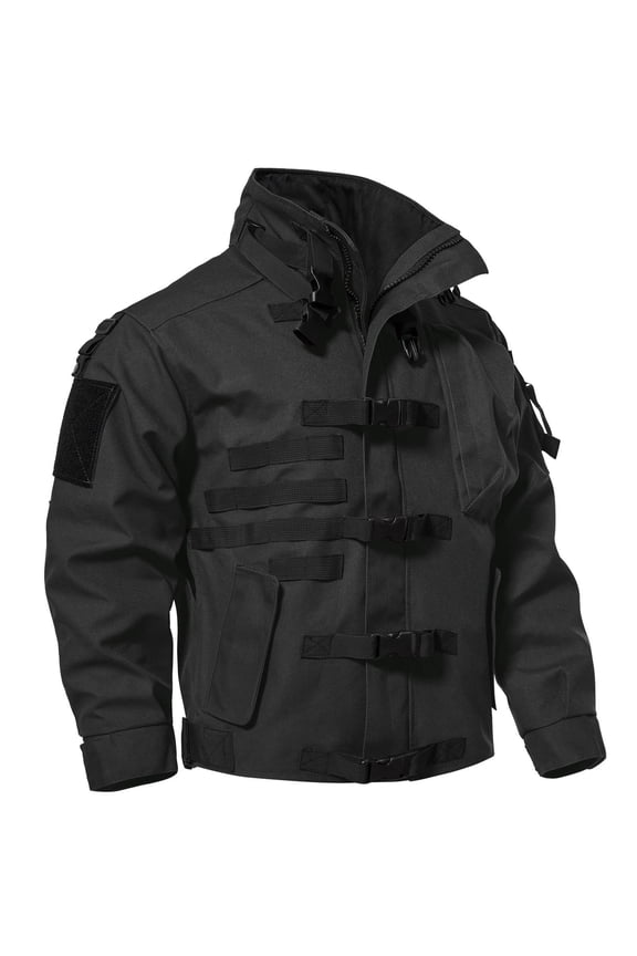 Men's Cargo Jacket Outdoor Hiking Windproof Jacket Stand Collar Zip Up Truckers Jackets with Multi-Pockets Outwear Coat