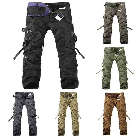 qolati Men's Cargo Pants Classic Fit Solid Color Hiking Joggers Trouser Casual Multi Pockets Athletic Workout Sweatpants