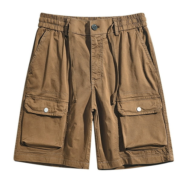 qolati Men s Cargo Shorts Regular Fit Casual Cotton Twill Straight Leg Work Shorts Drawstring Elastic Waisted Outdoor Hiking Jogger Pants with Pockets