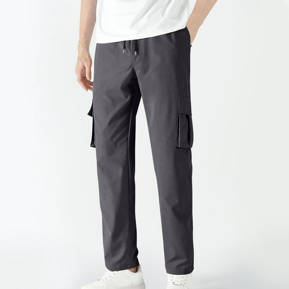 qolati Men's Cargo Sweatpants Drawstring Open Bottom Baggy Sweat Pants Straight Leg Gym Workout Lounge Pants with Pockets