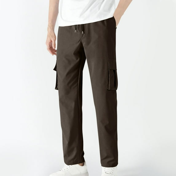 qolati Men's Cargo Sweatpants Drawstring Open Bottom Baggy Sweat Pants Straight Leg Gym Workout Lounge Pants with Pockets