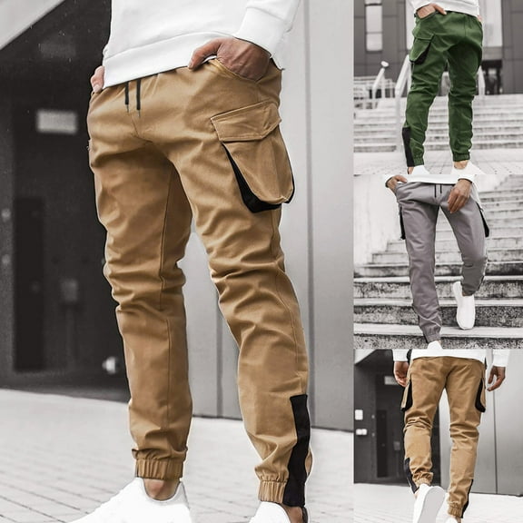 qolati Men's Casual Cargo Pants Athletic Elastic Waist Hiking Joggers Pants Outdoor Classic Fit Workout Sweatpants