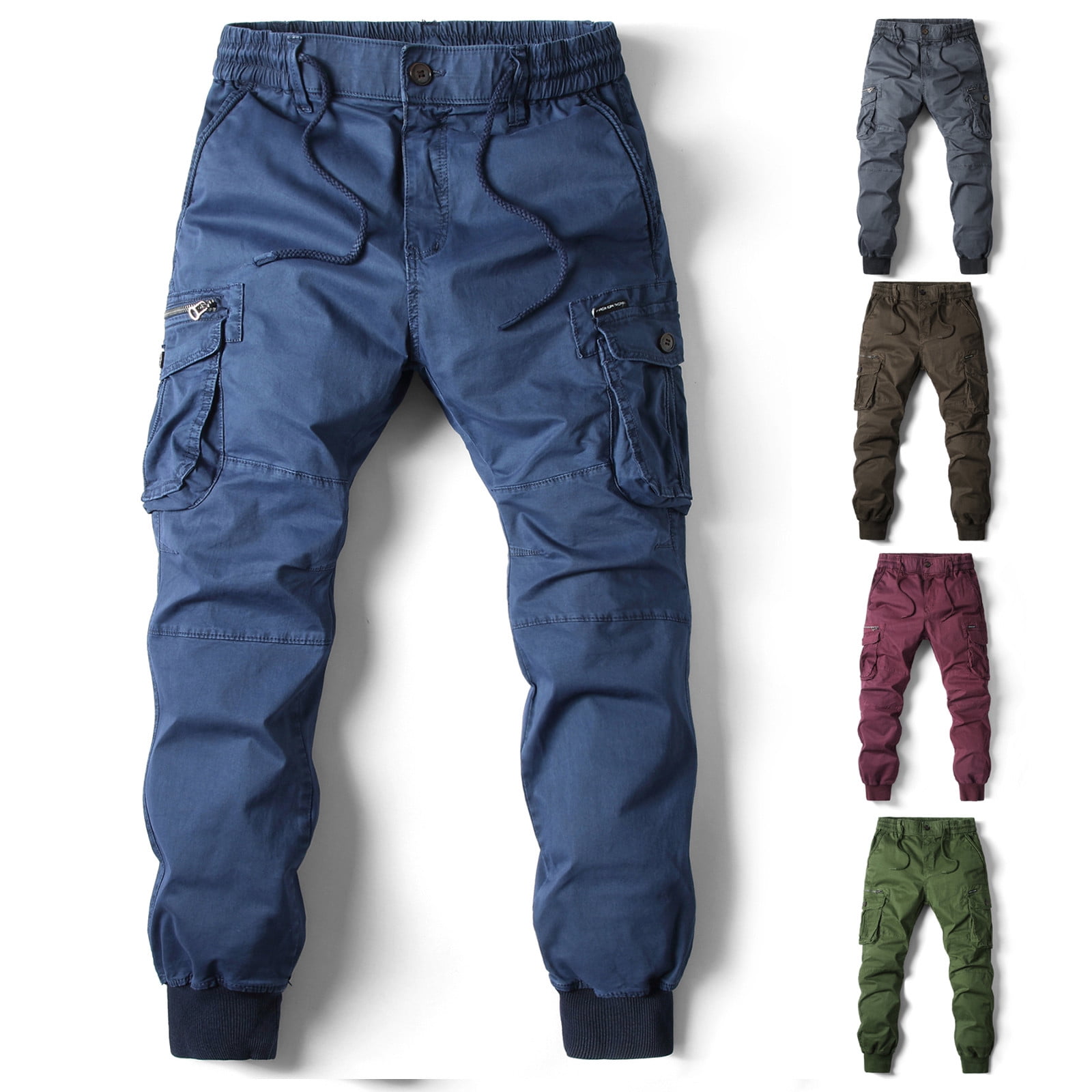 qolati Men's Casual Cargo Pants Elastic Waist Athletic Workout Hiking ...