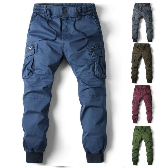 qolati Men's Casual Cargo Pants Elastic Waist Athletic Workout Hiking Pants Outdoor Lightweight Stretch Workout Tapered Sweatpants