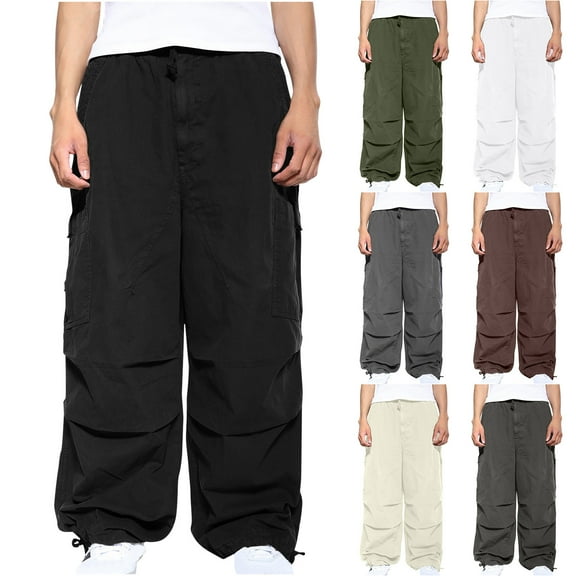 qolati Men's Casual Cargo Pants Elastic Waist Lightweight Hip Hop Baggy Harem Pants Classic Fit Hiking Jogger Pants