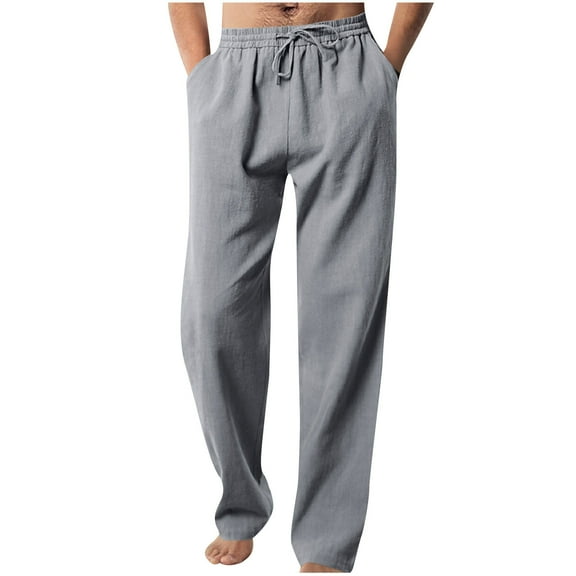 qolati Men's Casual Pants Casual Elastic Waist Drawstring Summer Beach Trouser Lightweight Straight Legs Dressy Work Golf Pants with Pockets