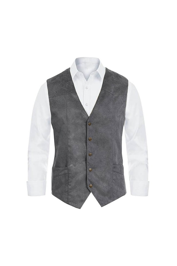 Men's Cowboy Faux Suede Leather Vest Vitntage Western Vest Coat Regular Fit Casual Waistcoat for Prom,Husband Gift,Daily Wear