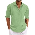 thumbnail image 1 of qolati Men's Cuban Guayabera Shirt Classic Fit 3/4 Rolled Sleeves Button Down Shirts Casual Summer Beach Wedding Holiday Blouse, 1 of 6
