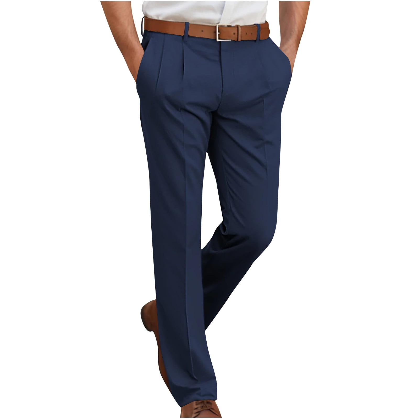 qolati Men's Dress Pants Classic Fit Pleated Front Work Golf Pants