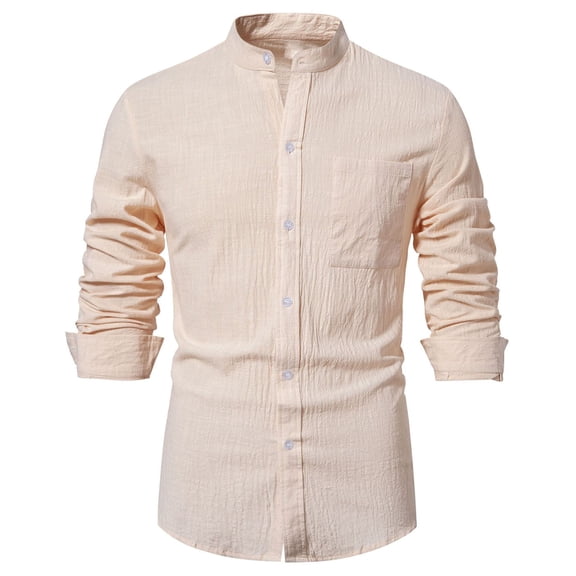 qolati Men's Dress Shirts Slim Fit Long Sleeve Formal Blouse Classic Stand Collar Button Down Business Work Shirts