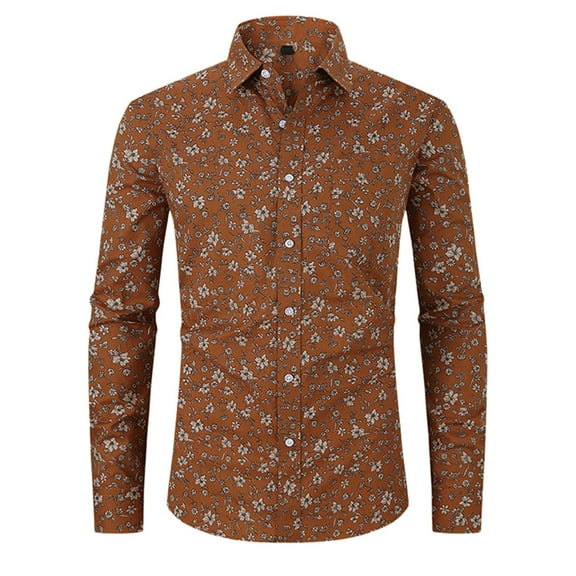 qolati Men's Dress Shirts Stretch Slim Fit Long Sleeve Henleys Business Blouse Vintage Floral Print Button Down Work Formal Shirts